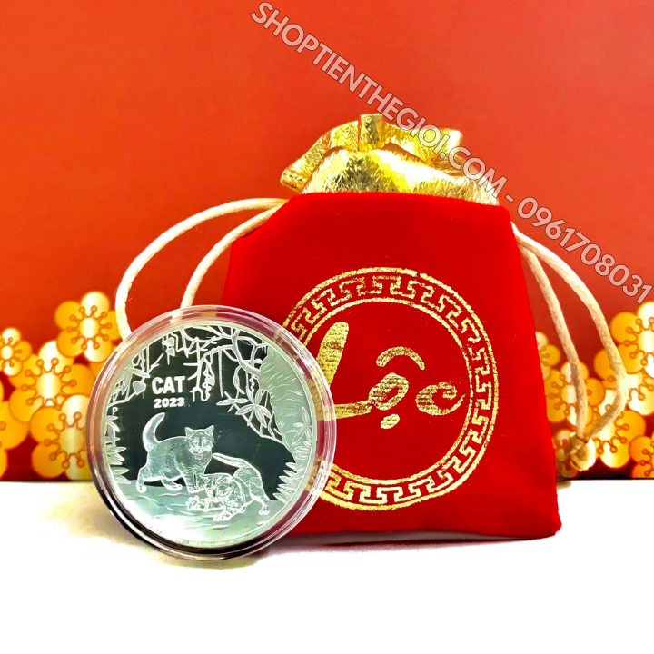 Xu Úc Hình Con Mèo Mạ Bạc tặng túi gấm LỘC 